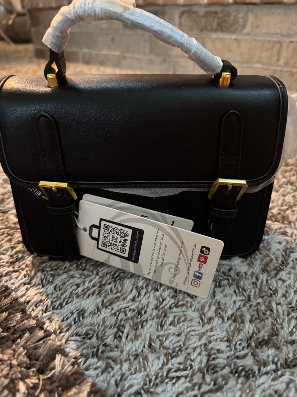 Scarleton Mini Black Crossbody Satchel with Gold Hardware